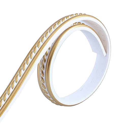 Flexible Zierleisten Selbstklebend, 3M Dekorative Wandleisten Wandleisten Selbstklebend Weichsockelleiste Selbstklebendes Design, Zierleiste Für Schrank (3M * 2cm, White + Gold) von IGTOPS