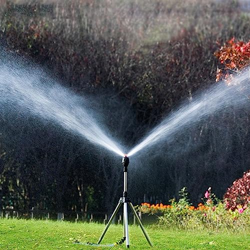 Garten Sprinkler 360° Edelstahl Auswirkungen Sprinkler Rotierende Rasen Wasser Sprinkler auf Stativ Basis Bewässerung Sprinkler Sprayer für Bewässerungsanlagen,Einstellbar Stativbeine 64-94cm von IGTOPS