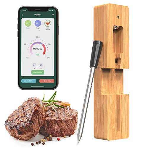 Grillthermometer Kabellos, Fleischthermometer, Funk Smarte Bluetooth Bratenthermometer Intelligenter AKüchenthermometer Thermometer, P67 Wasserdicht Meat Thermometer für BBQ Camping Grill Backofen (1) von IGTOPS