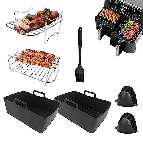 Heißluftfritteuse Zubehör 7-teiliges Set,BPA-frei Quadrat Airfryer Zubehör Kompatibel für N-i-n-j-a Dual Air Fryer FoodiDZ201 DZ401,Dual Zone Heißluftfritteusen Zubehör mit Silikonhandschuhen,Bürste von IGTOPS