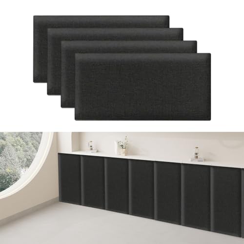 IGTOPS 4 Stück 3D Wandpaneele Gepolstert, Baumwollleinen Polsterpaneel Selbstklebend, Anti Kollisions Bettkopfteil Wandkissen, 3D Wandverkleidung Wandpolster (Schwarz, 40x20cm) von IGTOPS