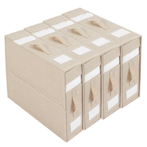 IGTOPS Bettlaken-Organisator, Bettzeug-Aufbewahrungs-Klappbox, Schrank-Organisator mit 2 Sichtfenstern, faltbarer Bettlaken- und Kleider-Organisator, Decken-Organisator (4 Stück, Beige) von IGTOPS