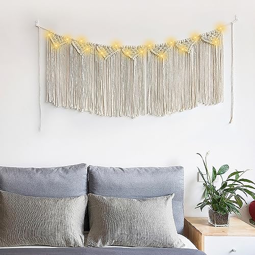 IGTOPS Boho Makramee Wandbehang mit 3M LED Licht, 125cm* 77cm Gewebter Wandteppich, Handgefertiges Tapisserie Behang Wanddeko, Boho Raum Teiler VorhäNge Hochzeits Vorhang von IGTOPS