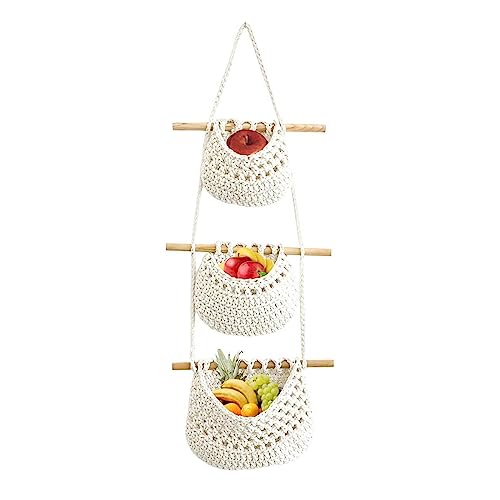 IGTOPS Hängeorganizer Organizer Wand Organizer tür,3-stufiger Hängekorb, Hängeorganizer Baumwolle Seil gewebt Veranstalter Organizer, Abnehmbare Lagerung Körbe, Wandorganizer (B) von IGTOPS