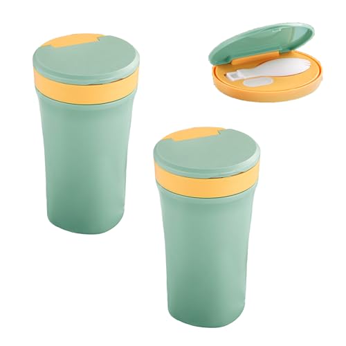 IGTOPS Microwave Suppentasse, Müslibecher mit Löffe, Vorratsdose mit Deckel, Joghurtbecher To-Go, Mikrowellengeeignete Frischhaltedose, 400ML (2pcs - Green) von IGTOPS