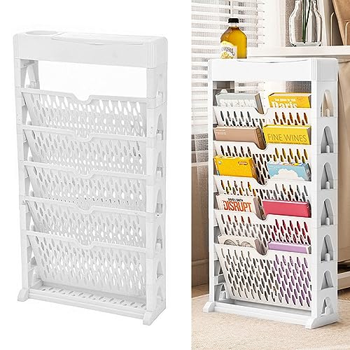 IGTOPS Mobiles Bücherregal,5-Tier Abnehmbar Kreatives Kinder Bücherregal,Faltbarer Aufbewahrungs-Organizer,Servierwagen Desktop Organizer Regal,Bodenstehende Bücherregale (Weiß, Einreihig ohne Räder) von IGTOPS