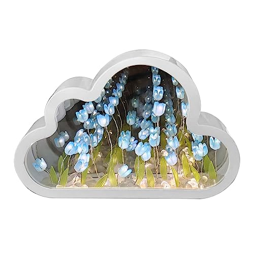 IGTOPS Schreibtischdekoration, Spiegel, handgemachtes DIY, Wolkenspiegel, Tulpen-Nachtlicht, leuchtende Ornamente, kreative Geschenke (Blau) von IGTOPS