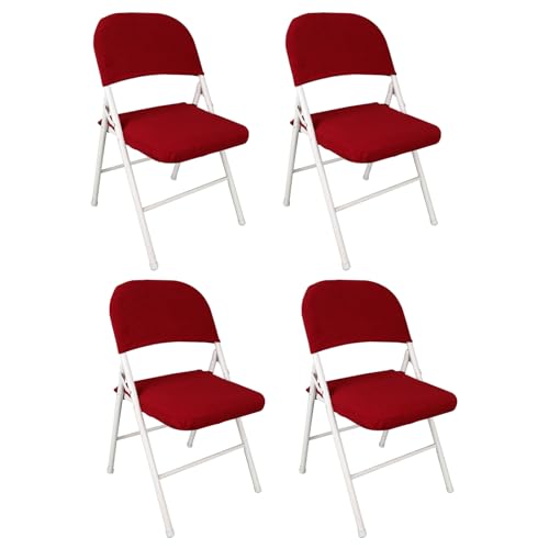 IGTOPS Stuhlhussen,Stretch Stuhlbezug,Klappstuhlbezug,Samt Klappstuhl SlipcoversAbnehmbar Waschbar Spannbezug für Esszimmerstühle Hochzeit Büro Bankette Partys Deko,Universal (4, Rot) von IGTOPS