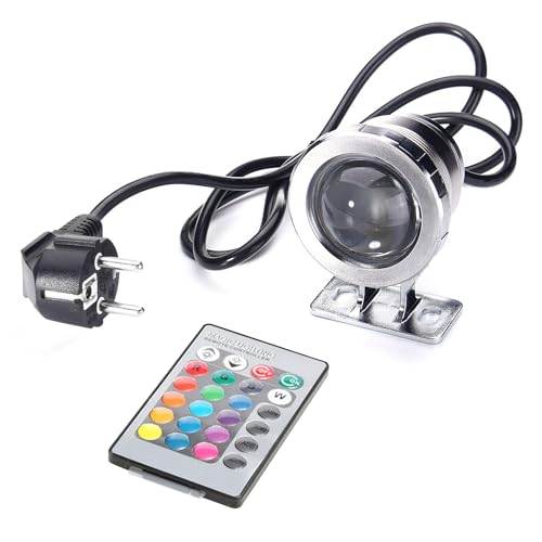 IGTOPS Teichbeleuchtung Unterwasser, 10W 12V RGB LED Licht IP67 Wasserdicht Gartenteich Lampe Fisch Teichlampe mit Fernbedienung (silber, mit Stecker) von IGTOPS