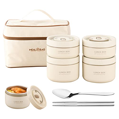 IGTOPS Tragbares isoliertes Lunch-Behälter，Hochwertiger Edelstahl-Mikrowellen-Thermo-Lunchbox mit Besteck - Perfekt für Unterwegs，für Kinder und Erwachsene (2 x 600ml + 2 x 400ml) von IGTOPS