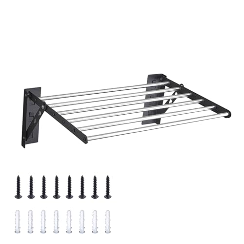 IGTOPS Wandmontiert Wäscheständer Klappbar aus Edelstahl, Wandtrockner mit 6 Runden Aufhängestäben Verstellbarer Handtuchhalter für Platzersparnis und Ideal fürs Badezimmer Oder Den Balk (50 cm) von IGTOPS