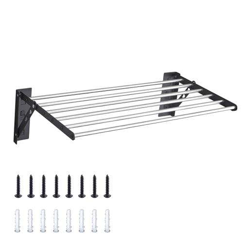 IGTOPS Wandmontiert Wäscheständer Klappbar aus Edelstahl, Wandtrockner mit 6 Runden Aufhängestäben Verstellbarer Handtuchhalter für Platzersparnis und Ideal fürs Badezimmer Oder Den Balk (80 cm) von IGTOPS