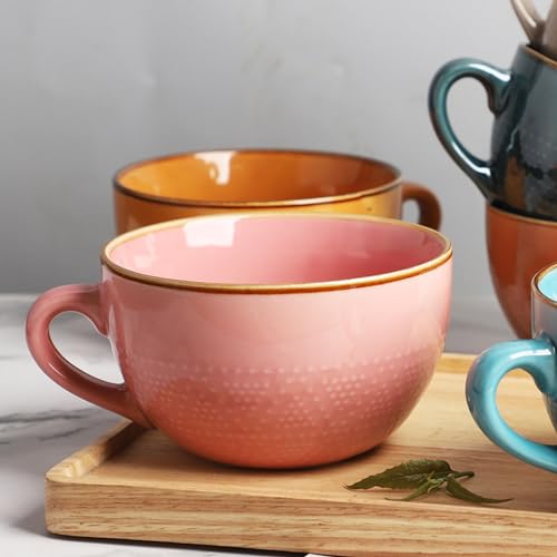 Kaffeetasse Groß Becher Tasse, 700 ml Keramik Suppentassen, Porzellan Müslischalen mit Henkel, Tee Tasse Müsli Salat Schale Schüssel, Geschenke Kaffeetasse (E) von IGTOPS