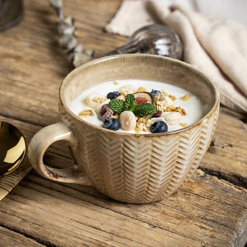 Kaffeetasse Groß Tasse, 700ml Große Suppenschüssel mit Griff, Müslischalen mit Henkel Kaffeebecher, XXL Kaffeetasse Gross Keramik Teetasse (Gelb 400ml) von IGTOPS