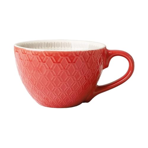 Kaffeetasse Groß Tasse, 700ml Große Suppenschüssel mit Griff, Müslischalen mit Henkel Kaffeebecher, XXL Kaffeetasse Gross Keramik Teetasse (Rot - 380ml) von IGTOPS
