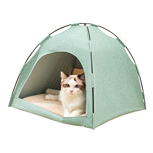 Katzenbett Große für Indoor-Katzen,Katzenhöhle,Katzenzelt mit Abnehmbarem,Waschbarem Kissen,Weich und Selbstwärmend,Katzenbetten,Flauschig Waschbar Haustierbett 52x52x44cm (Grün) von IGTOPS