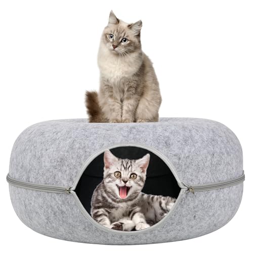 Katzenbett Katzennest Höhlen&häuser, Donut Katzenbett, 60cm Abnehmbares Tunnelspielzeug Katzennest Filz Rundes Katzentunnel Filz (Dark Grey) von IGTOPS