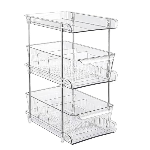 Küche Küchenschrank Organizer Gewürz Kosmetik Unterschrank Unter Waschbecken Regal 3 Etagen 2 Schiebeschublade mit Fächern Durchsichtig,Spülschrank,Schrank-Organizer für die Küche,Spüle-Organizer von IGTOPS