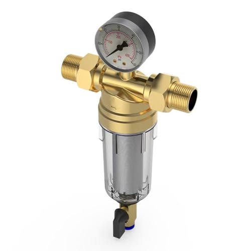 Mechanischer Rückspülfilter, Filterfeinheit 40 μm, Wasserfilter mit Manometer und selbstreinigendem Siebfilter, Filteroberteil aus Messing, Verhindert das Einspülen von Fremdkörpern (3/4") von IGTOPS
