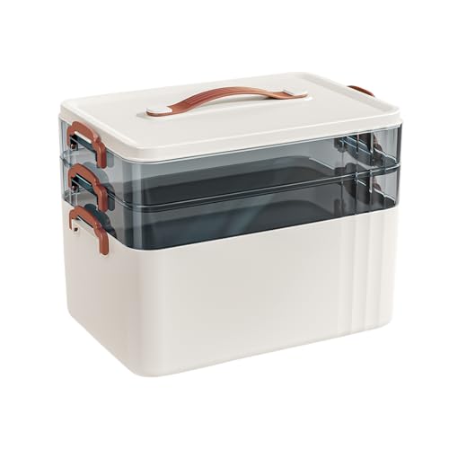 Medikamenten Aufbewahrung, Groß Tragbarer Mehrzweck Medikamentenbox mit Transparentem Deckel Bastelkoffer Sortierbox Aufbewahrungsbox für Schmuck Arzneimittel Nähzubehör (3-Regal, 31,5x22x24,5cm) von IGTOPS