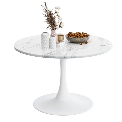 Modern Runden, Esstisch Rund, Einfach Freizeit Esstisch, Rund Sockeltisch, 2-4 Sitzer Frühstücks-Bistrotisch, Kaffetisch Verhandeln Tisch für Küche, Esszimmer, Wohnzimmer und Büro (Marmor, 80cm) von IGTOPS