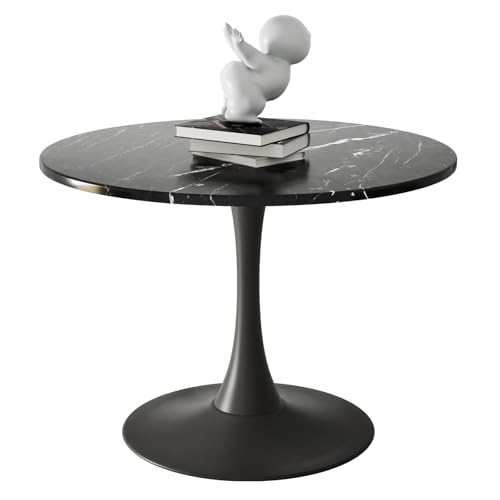 Modern Runden, Esstisch Rund, Einfach Freizeit Esstisch, Rund Sockeltisch, 2-4 Sitzer Frühstücks-Bistrotisch, Kaffetisch Verhandeln Tisch für Küche, Esszimmer, Wohnzimmer und Büro (Schwarz, 80cm) von IGTOPS