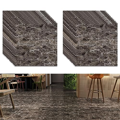 PVC Bodenbelag Selbstklebende, 24 Stück 30x30cm Vinylboden Bodenfliesen, Rutschfeste Wasserdicht Vinyl-Fußböden, Laminat Fliesen Selbstklebend für Wohnzimmer, Küche, Schlafzimmer(Schwarz Marmor) von IGTOPS