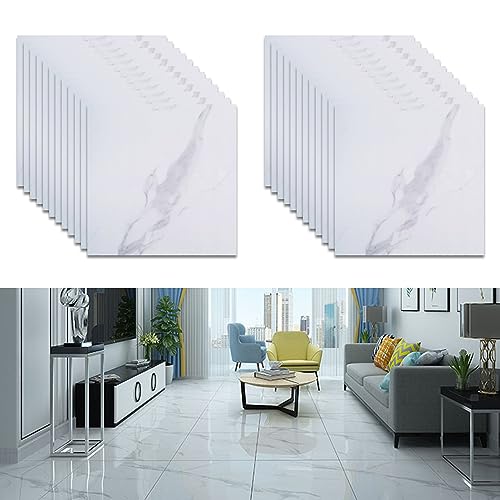 PVC Bodenbelag Selbstklebende, 24 Stück 30x30cm Vinylboden Bodenfliesen, Rutschfeste Wasserdicht Vinyl-Fußböden, Laminat Fliesen Selbstklebend für Wohnzimmer, Küche, Schlafzimmer(Weiß Marmor) von IGTOPS