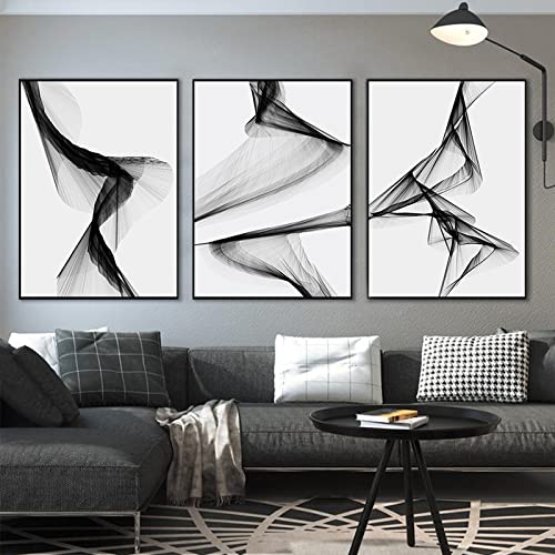 Schwarz Weiß Leinwand Wandkunst, 3er Set Ohne Rahmen Abstrakte Linie, Kunst Wandkunst Leinwand Malerei, Linienkunst Poster Bild für Wohnzimmer Home Decor (50 * 70cm) von IGTOPS