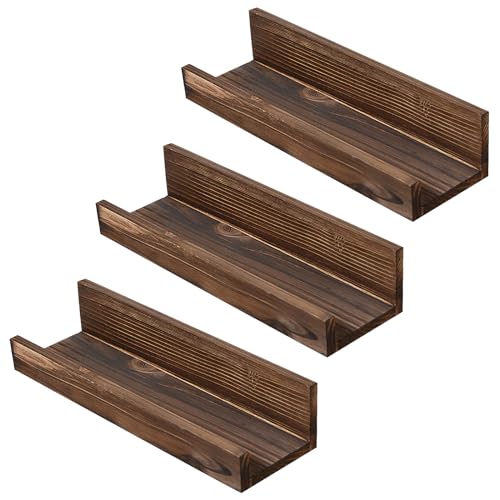 Wandregal, Holz Schweberegal ohne Bohren,U-Form Wandboard,Rustikales Hängeregal für Wohnzimmer,Wood Wedge,Bilderleiste Holz mit Einer Lippe, Massiv Bilderleiste Holz für Küche, Wohnzimmer (3er Set) von IGTOPS