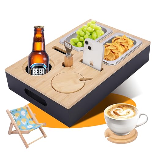 IGUGI Couchbar Snackbox, Sofa Tablett,Mit Snackschalen Aus Edelstahl,mit Abnehmbarer Deckel, Couch Tablett, Snackbox mit Fächern, Sofatablett für Couch, Schlafzimmer & Wohnmobil von IGUGI