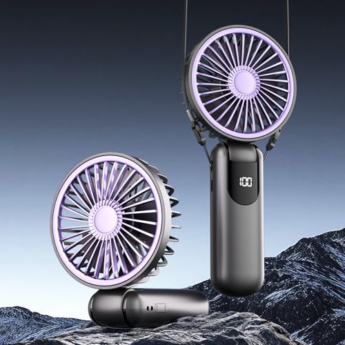 IGUGI Handventilator, Tragbarer Mini Ventilator, Kleiner Taschenventilator Mit 5 Geschwindigkeitsstufen, USB-Wiederaufladbar, Kleiner Ventilator mit Lanyard und Base, Für Reisen Büro Zuhause von IGUGI