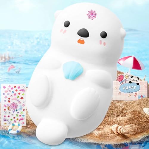 IGUGI Nachtlicht Kinder,Nachtlicht Baby,Stilllicht Dimmbar Mit Timer Dimmbar,Nachtlampe USB Wiederaufladbar,Seeotter LED Nachtlampe,Enthalten Dankeskarte Und Glitzer-Kristallaufkleber von IGUGI