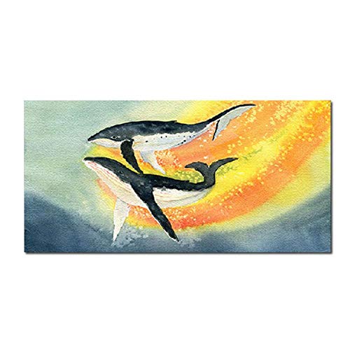 IGZAKER Scandinavian Modern Abstract Animals Print Colourful Oil Painting Fish Wall Pictures for Living Room Cuadro Main Decoration – 40 x 120 cm without Frame von IGZAKER