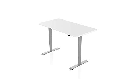 - AGIL - Elektrisch Höhenverstellbarer Schreibtisch - Graues Gestell mit Einzelmotor & Weißer Tischplatte - 140 x 70 cm - stufenlos verstellbar - Ergonomischer Sitz-steh-Schreibtisch von IH Engineering BV