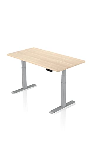 - AGIL - Elektrisch höhenverstellbarer Schreibtisch - Graues Premium Gestell mit Doppelmotor & Ahorn Tischplatte - 140 x 70 cm - Memory Funktion - Ergonomischer Schreibtisch - mit USB Hub von IH Engineering BV