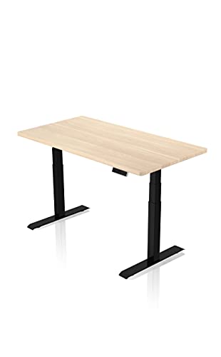 - AGIL - Elektrisch höhenverstellbarer Schreibtisch - Schwarzes Premium Gestell mit Doppelmotor & Ahorn Tischplatte - 140 x 70 cm - Memory Funktion - Ergonomischer Schreibtisch - mit USB Hub von IH Engineering BV