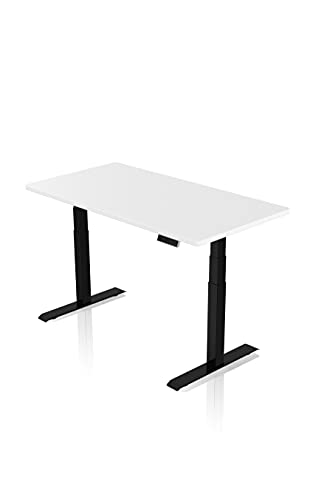 - AGIL - Elektrisch höhenverstellbarer Schreibtisch - Schwarzes Premium Gestell mit Doppelmotor & Weißer Tischplatte - 140 x 70 cm - Memory Funktion - Ergonomischer Schreibtisch - mit USB Hub von IH Engineering BV
