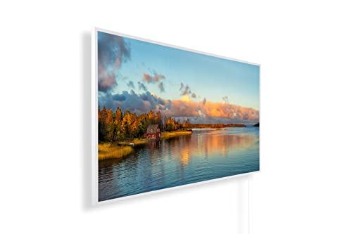 Infrarotheizung mit Bild – Herbst Bildmotive – TÜV SÜD - 450 Watt Bildheizung + Smart Thermostat + Könighaus APP - Weißer Rahmen (01. Haus am See) von IH Engineering BV