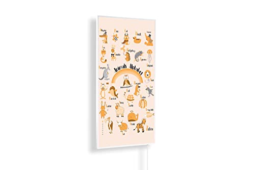 Infrarotheizung mit Bild – Kinderzimmer Bildmotive – TÜV SÜD - 600 Watt Bildheizung + Smart Thermostat + Könighaus APP - Weißer Rahmen (02. Tier ABC) von IH Engineering BV