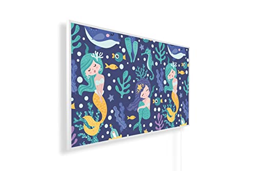 Infrarotheizung mit Bild – Kinderzimmer Bildmotive – TÜV SÜD - 1000 Watt Bildheizung + Smart Thermostat + Könighaus APP - Weißer Rahmen (07. Meerjungfrau) von IH Engineering BV