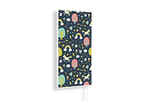 Infrarotheizung mit Bild – Kinderzimmer Bildmotive – TÜV SÜD - 800 Watt Bildheizung + Smart Thermostat + Könighaus APP - Weißer Rahmen (04. Einhorn) von IH Engineering BV