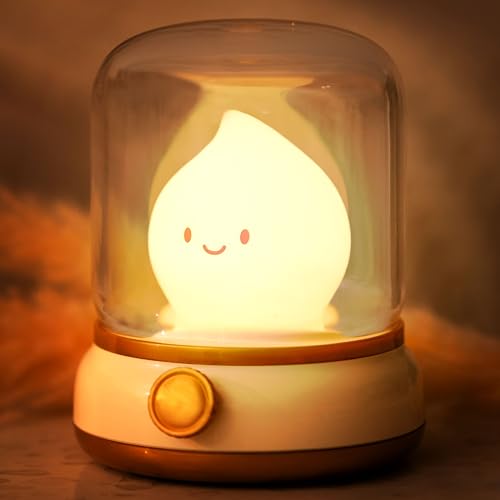 IHALO Nachttischlampe Nachtlicht Baby Dimmbar, kawaii Flammenlose Kerzen Lampe, Deko Schlafzimmer, Stilllicht Nachtlicht kinder Nachtlampe Aufladbar für Geburtstagsgeschenke, Halloween, Weihnachten von IHALO