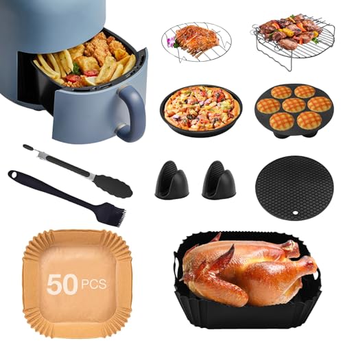 IHAYNER Heißluftfritteuse Zubehör Set für Philips 3000 Series 4-5.7L Airfryer Zubehör 8 Zoll Silikon Luftfritteusen Zubehör Pizzapfanne Grillrost, Brotbackformen Passend für Philips Airfryer von IHAYNER