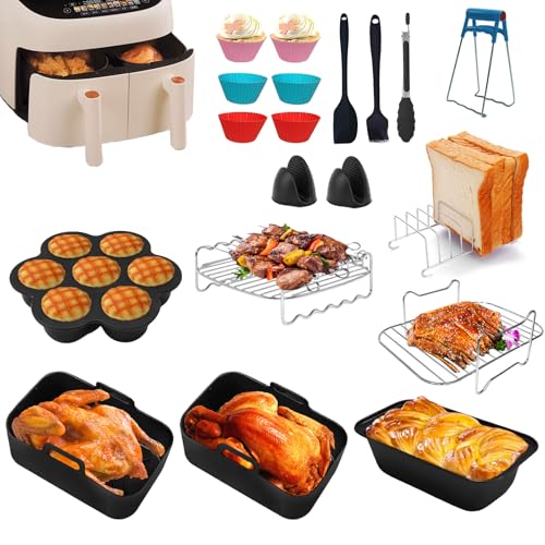 IHAYNER Heißluftfritteuse Zubehör Set für Ninja Foodi AF400EU 9.5L, AF300EU, AF500EU 7,6L-10.4L Airfryer Zubehör für Ninja Max Dual Zone Silikonform Heißluftfritteuse von IHAYNER