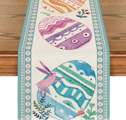 IHCEMIH Tischläufer Frühling, Ostern Tischläufer Leinen 140 x 40 cm Abwaschbar Ei Modern Tischdeko Tischdecke Leinenstoff Table Runner Esstisch Dekoration für Party Küche Urlaub F von IHCEMIH
