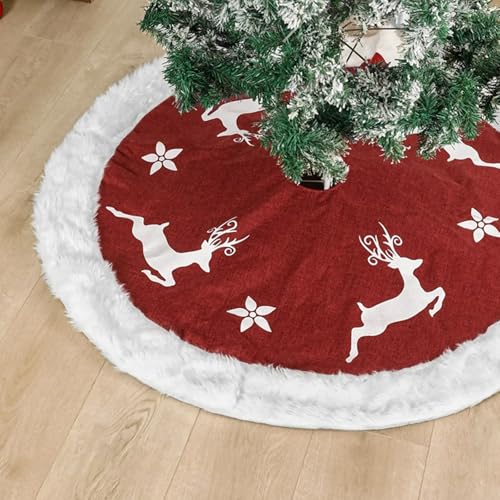 IHCEMIH Weihnachtsbaum Decke Christbaumdecke Rock Rot Groß Teppich Ren Rund Weihnachtsbaumständer Abdeckung Weihnachtsdeko Weihnachtsbaumdecke Tannenbaum Unterlage 120cm von IHCEMIH