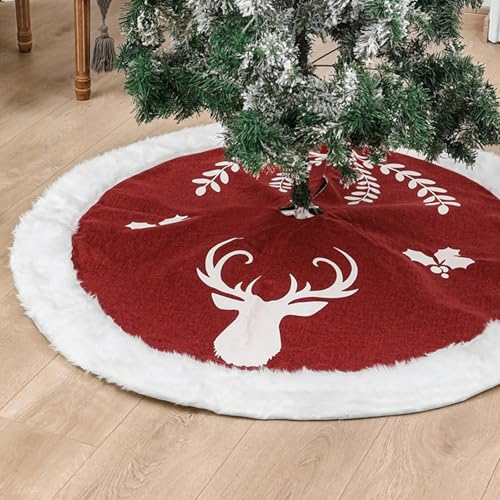 IHCEMIH Weihnachtsbaum Decke Christbaumdecke Rock Rot Groß Teppich Rund Ren Weihnachtsbaumständer Abdeckung Weihnachtsdeko Weihnachtsbaumdecke Tannenbaum Unterlage 120cm von IHCEMIH