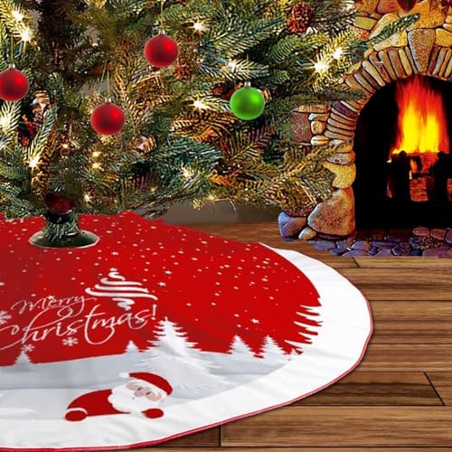 IHCEMIH Weihnachtsbaum Decke Christbaumdecke Rock Rot Groß Teppich Rund Schneeflocke Weihnachtsmann Weihnachtsbaumständer Abdeckung Weihnachtsdeko Weihnachtsbaumdecke Tannenbaum Unterlage 90cm von IHCEMIH