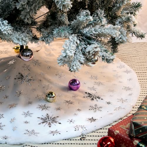 IHCEMIH Weihnachtsbaum Decke Christbaumdecke Rock Weiß Groß Plüsch Rund Teppich Schneeflocke Weihnachtsbaumständer Abdeckung Weihnachtsdeko Kunstfell Weihnachtsbaumdecke Tannenbaum Unterlage 120cm von IHCEMIH